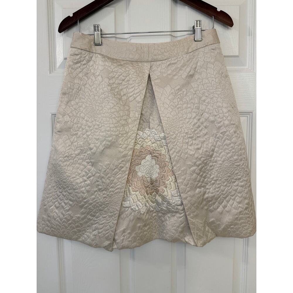Johnny Was Biya Jacquard Brocade Floral Embroidered Skirt Side Zip Cream Sz S